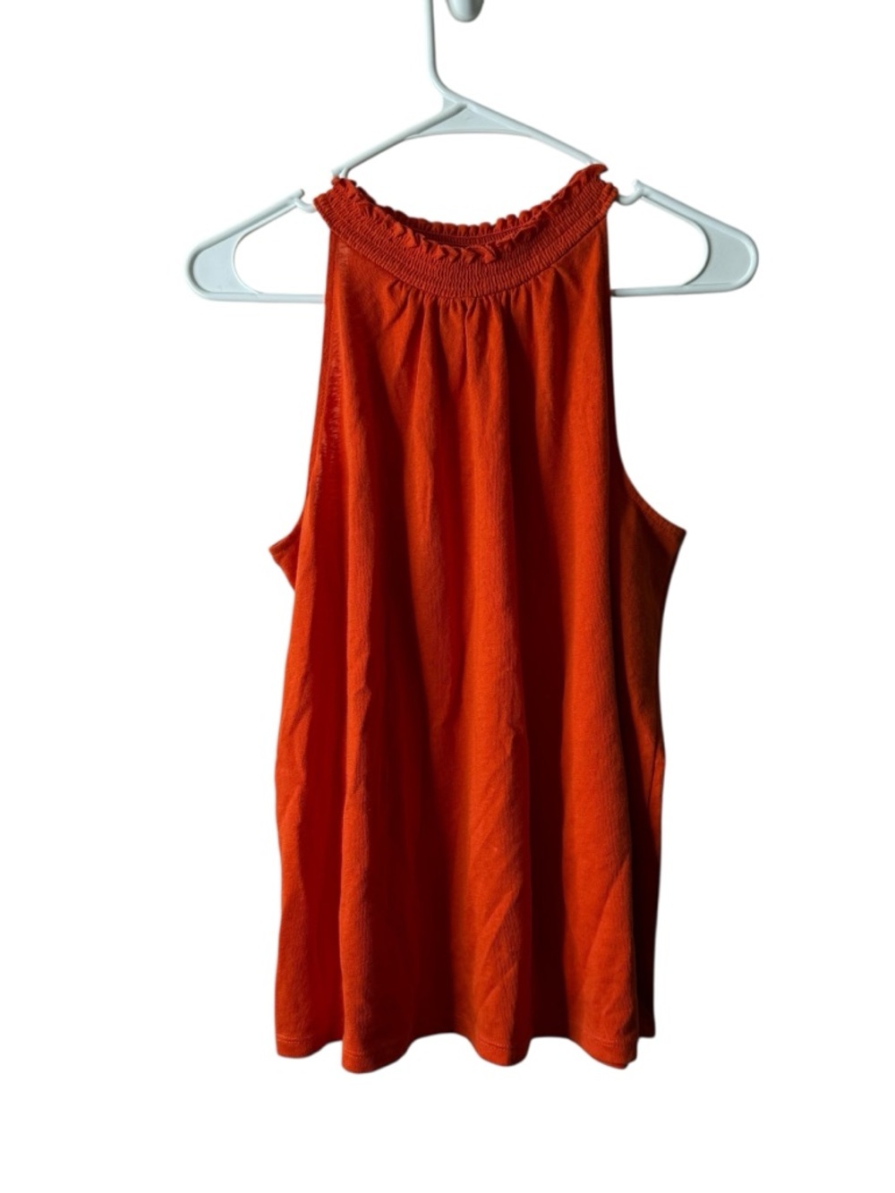 Loft Orange Smocked Ruffle Neck Sleeveless Tank Top